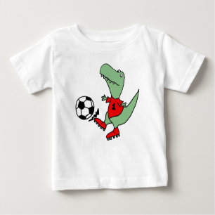 Camiseta Para Bebê Dinossauro engraçado de T-rex que joga o futebol