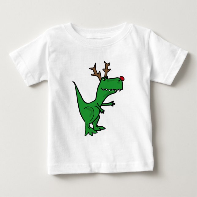 Camiseta Para Bebê Dinossauro engraçado do Natal como a rena (Frente)