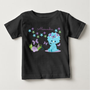 Camiseta Para Bebê Dinossauro Floral Azul Personalizado