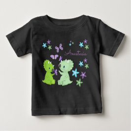 Camiseta Para Bebê Dinossauro Floral Personalizado e Amigo