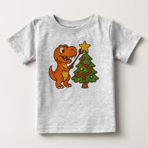 Camiseta Para Bebê Dinossauro fofo com árvore de Natal