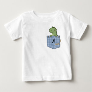Camiseta Para Bebê Dinossauro Fofo Espiando do Bolso com inicial