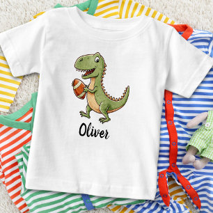 Camiseta Para Bebê Dinossauro Fofo Jogando Futebol