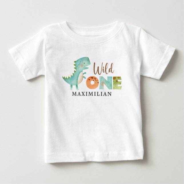 Camiseta Para Bebê Dinossauro Gelado Um primeiro aniversario (Frente)