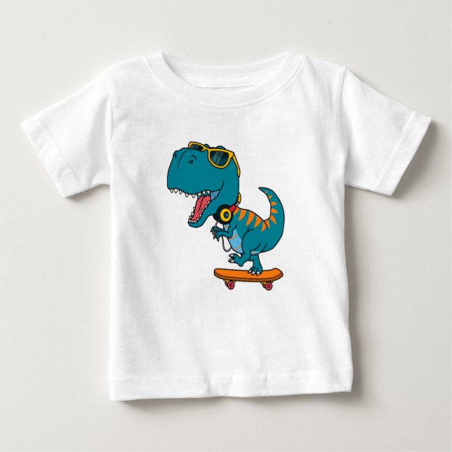 Camiseta Para Bebê dinossauro jogando skate (Frente)