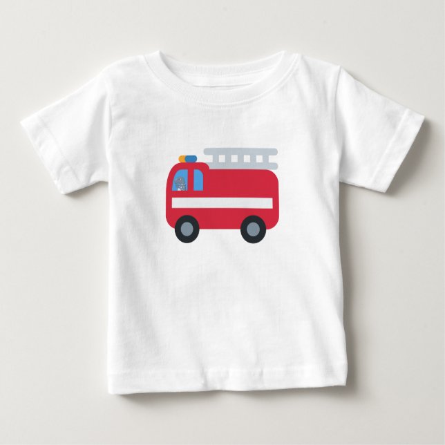 Camiseta Para Bebê Dinossauro legal aciona motor de incêndio de volta (Frente)