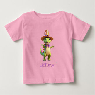Camiseta Para Bebê Dinossauro mágico verde-bonito