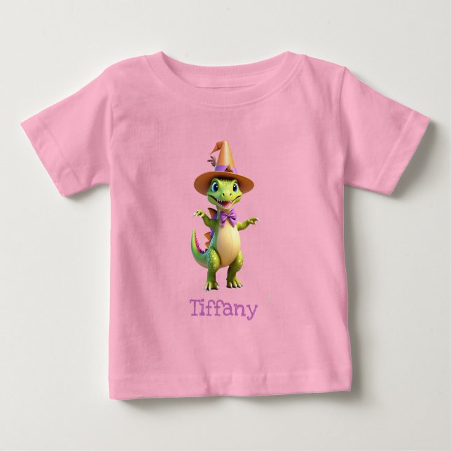 Camiseta Para Bebê Dinossauro mágico verde-bonito (Frente)