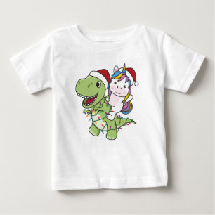 Camiseta Para Bebê Dinossauro Natal Unicórnio Winter T-Rex Dino