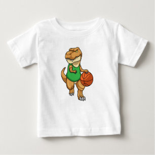 Camiseta Para Bebê Dinossauro no Esporte com Basquete