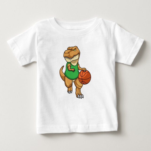 Camiseta Para Bebê Dinossauro no Esporte com Basquete (Frente)