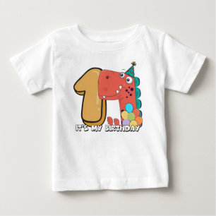 Camiseta Para Bebê Dinossauro primeiro aniversario do Bebê