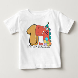Camiseta Para Bebê Dinossauro primeiro aniversario do Bebê
