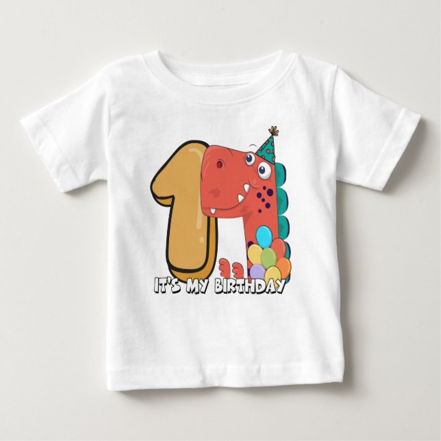 Camiseta Para Bebê Dinossauro primeiro aniversario do Bebê (Frente)