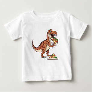 Camiseta Para Bebê Dinossauro raptor comendo pizza, presente de anive