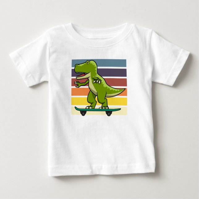 Camiseta Para Bebê Dinossauro Skate T-Rex (Frente)
