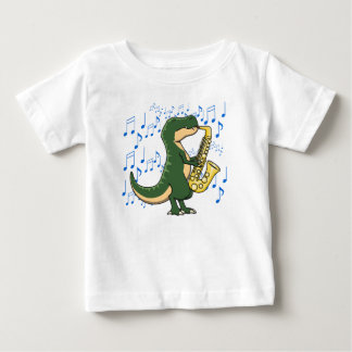 Camiseta Para Bebê Dinossauro T-Rex Cute e Divertido Tocando Saxofone