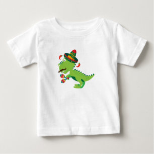 Camiseta Para Bebê Dinossauro T-Rex Mexicano Cinco De Mayo Kids Boys