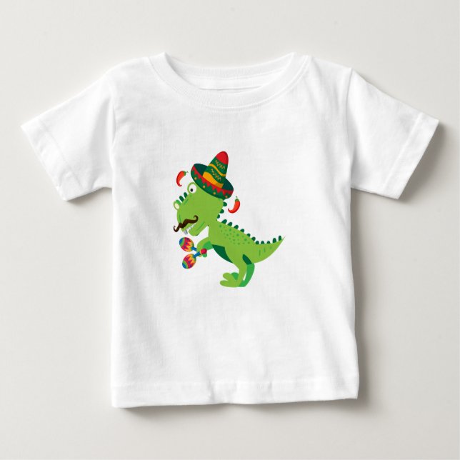 Camiseta Para Bebê Dinossauro T-Rex Mexicano Cinco De Mayo Kids Boys (Frente)
