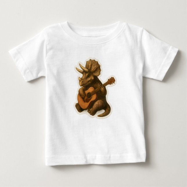 Camiseta Para Bebê Dinossauro Tocando Violão (Frente)