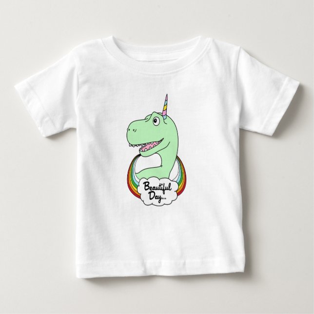 Camiseta Para Bebê Dinossauro Unicorn (Frente)