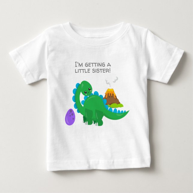 Camiseta Para Bebê Dinossauro Verde Conseguindo uma Irmã Pequena (Frente)