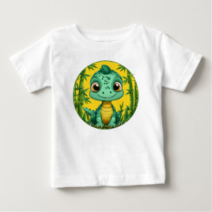 Camiseta Para Bebê Dinossauro Verde de Desenho Adorável