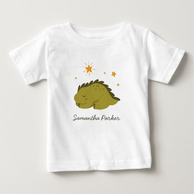 Camiseta Para Bebê Dinossauro Verde Twinkle Star Sexo Neutro (Frente)