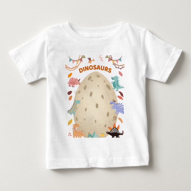 Camiseta Para Bebê Dinossauros Adoráveis em Aquarela com Grande Ovo d (Frente)