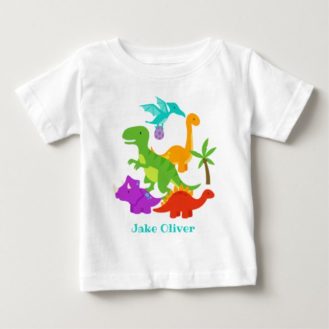 Camiseta Para Bebê Dinossauros Bonitos Personalizados (Frente)