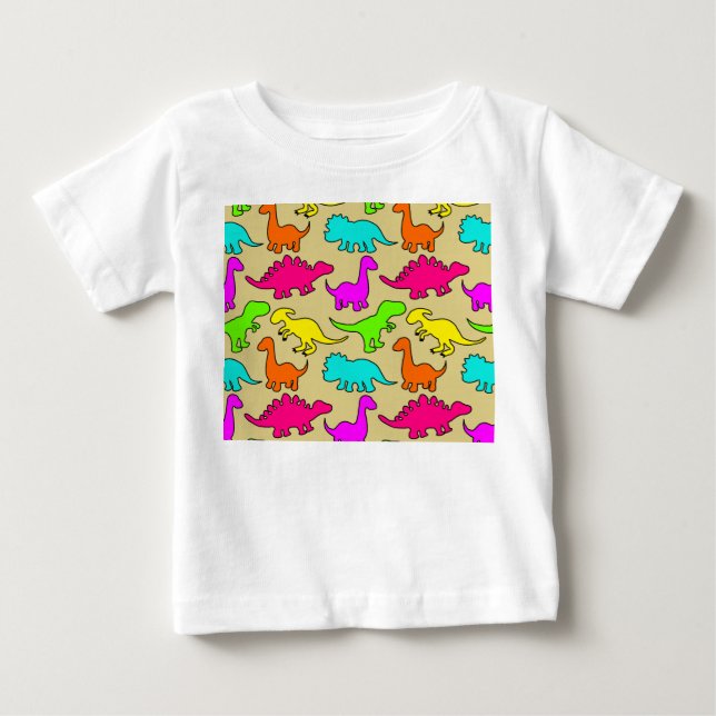 Camiseta Para Bebê Dinossauros Coloridos (Frente)