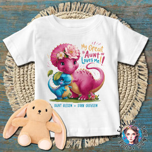 Camiseta Para Bebê Dinossauros cor-de-rosa e azuis Minha tia Excelent