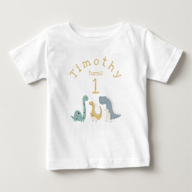 Camiseta Para Bebê Dinossauros de Pastel Cute Personalizáveis Anivers (Frente)
