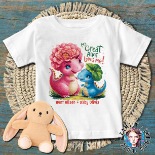 Camiseta Para Bebê Dinossauros Florais Minha Tia Excelente Me Ama
