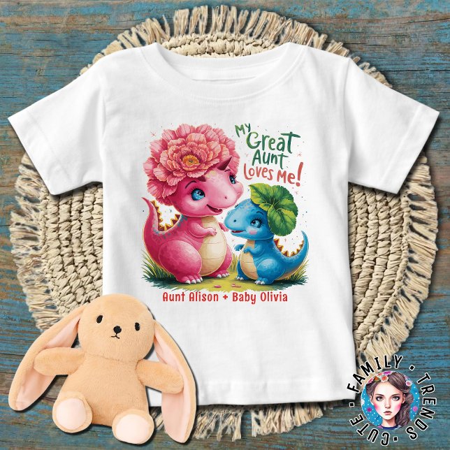 Camiseta Para Bebê Dinossauros Florais Minha Tia Excelente Me Ama (Criador carregado)