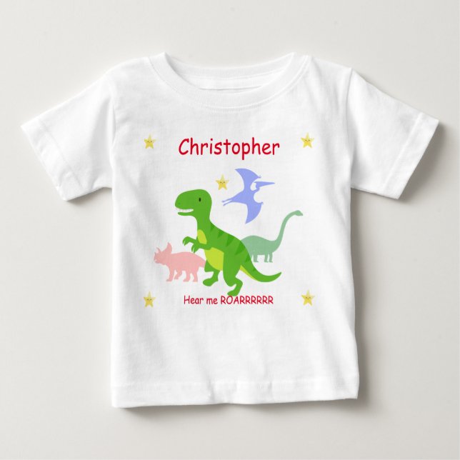 Camiseta Para Bebê Dinossauros Fofos Personalizados (Frente)
