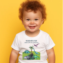 Camiseta Para Bebê Dinossauros Jurássicos Verdes em Raiva