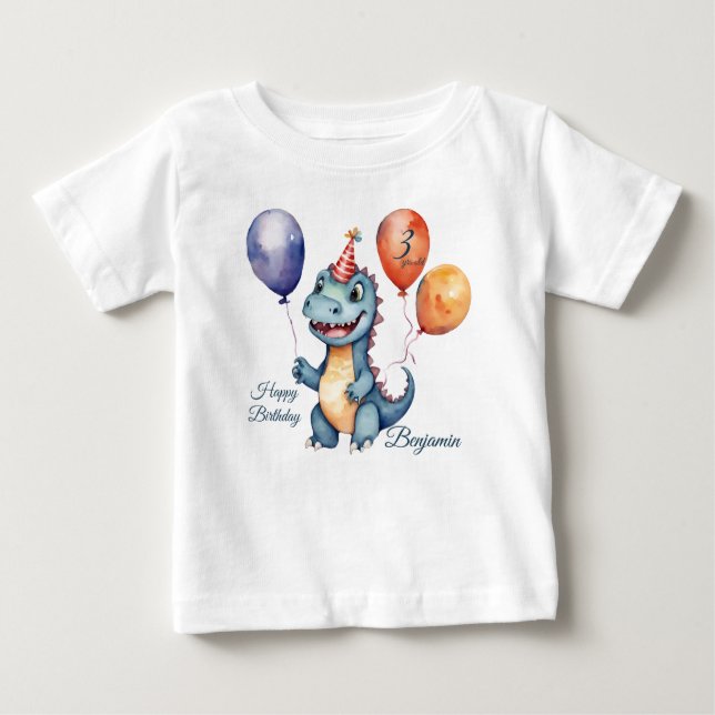 Camiseta Para Bebê Dinossauros Personalizados Aniversário (Frente)