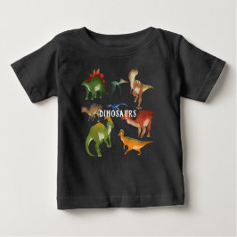 Camiseta Para Bebê Dinossauros personalizados Cores negras