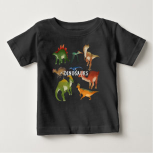 Camiseta Para Bebê Dinossauros personalizados Cores negras