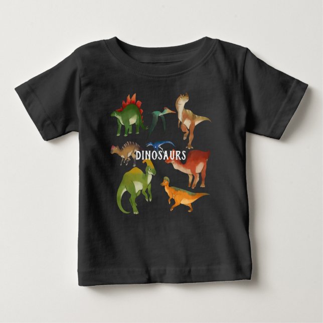 Camiseta Para Bebê Dinossauros personalizados Cores negras (Frente)