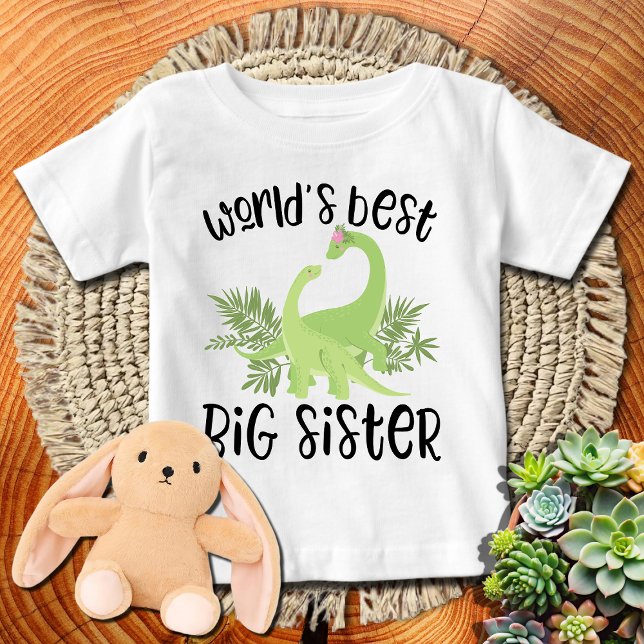 Camiseta Para Bebê Dinossauros Verdes Melhor Irmã Mais Velha do Mundo (Criador carregado)