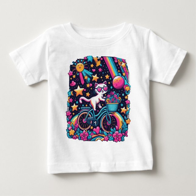 Camiseta Para Bebê Disco Cat (Frente)
