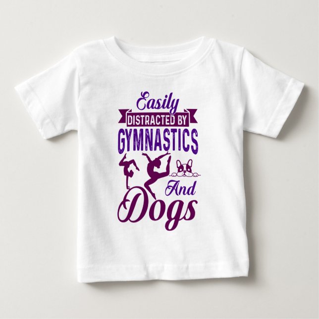 Camiseta Para Bebê Distraído facilmente por ginástica e cães (Frente)