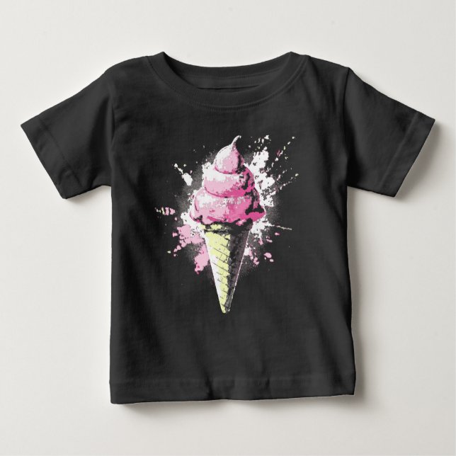 Camiseta Para Bebê Distressed Abstract Pink Ice Cream Splatter (Frente)