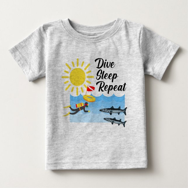 Camiseta Para Bebê Dive Sleep Repetir Design - Baby Fine Jersey T-Shi (Frente)