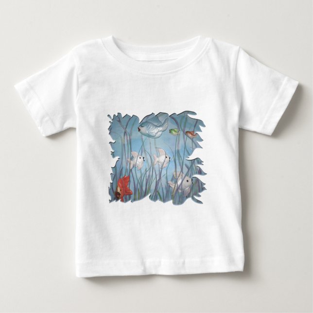 Camiseta Para Bebê diversão com estilo aquarela de peixe chalkware (Frente)