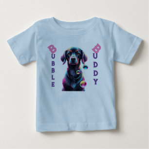 Camiseta Para Bebê Diversão de bolhas: Aventura de Cachorro Negro Bon