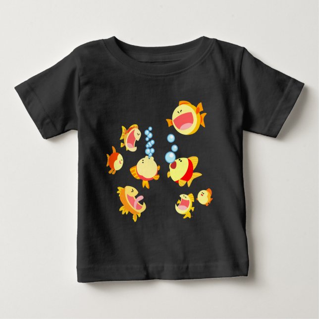 Camiseta Para Bebê Diversão do desenho animado do filhote de peixe (Frente)
