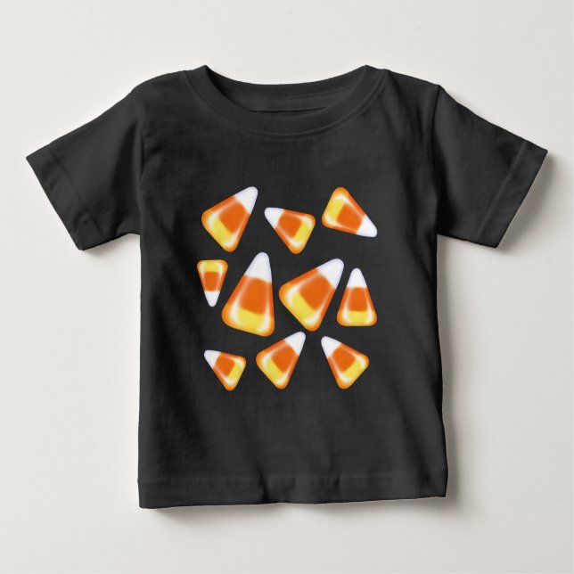 Camiseta Para Bebê Diversão do Halloween - padrão de doces - pipocas  (Frente)